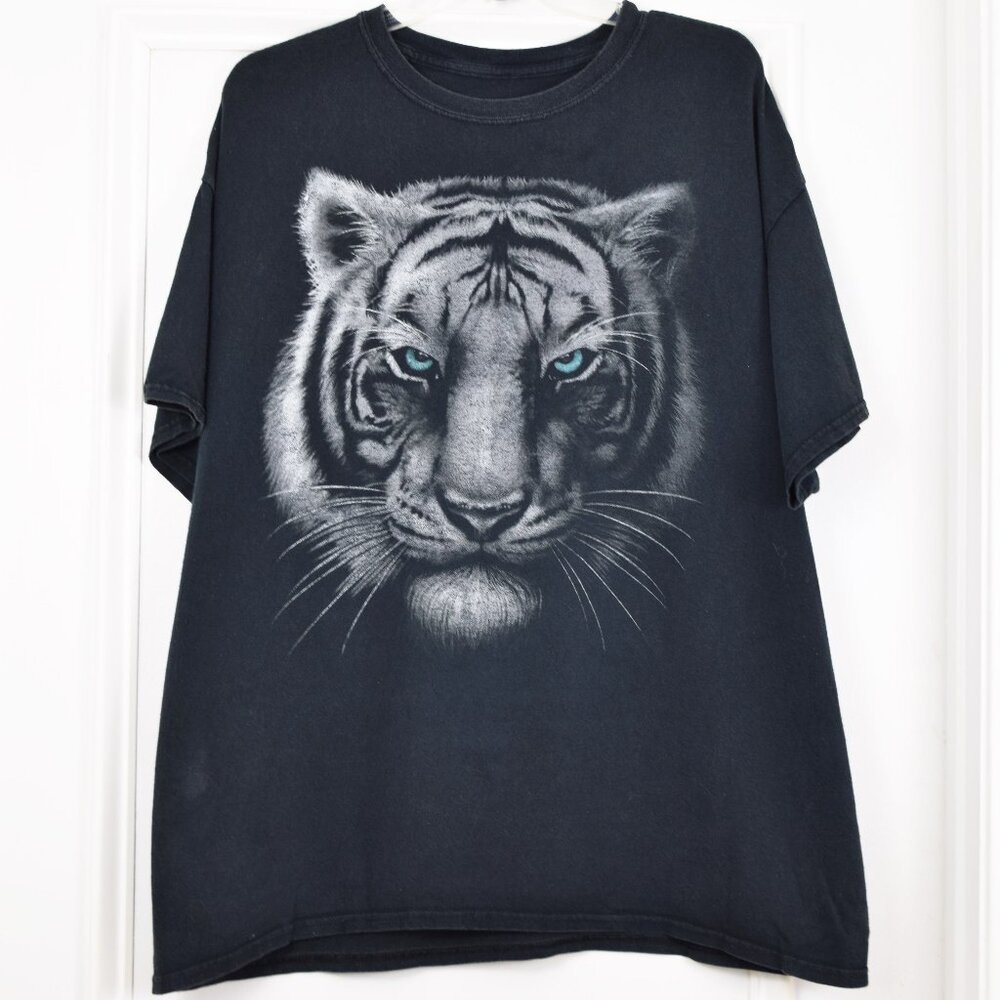 DOM Tiger Face T Shirt XL Unisex Men Black Cotton Animal Wildlife Gothic Big Cat